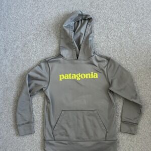 Patagonia Hoodie Kids Large Gray Logo Polycycle Pullover Sweatshirt STY‎ 65800